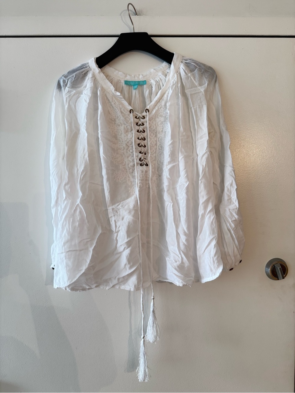 Melissa Odabash Boho Lace-Up Peasant Blouse - White